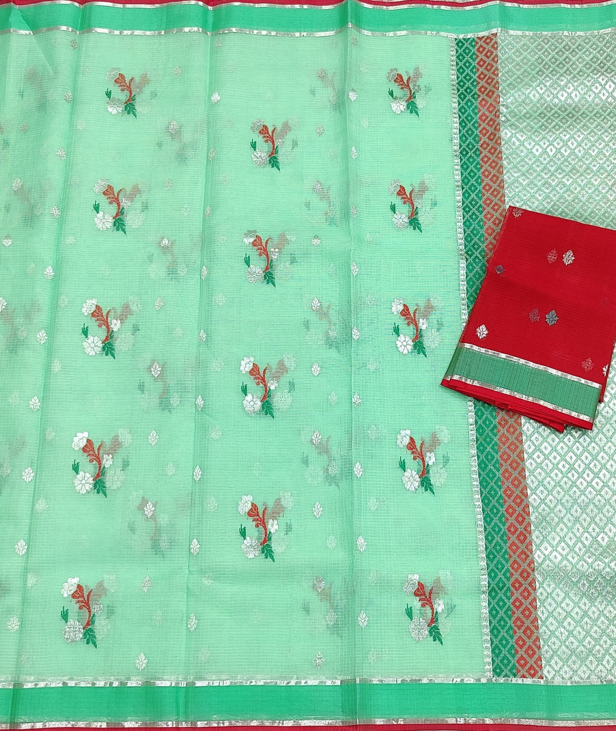 PURE ZARIKOTA HANDLOOM BUTA SAREE WITH BLOUSE B1234 - Image 3