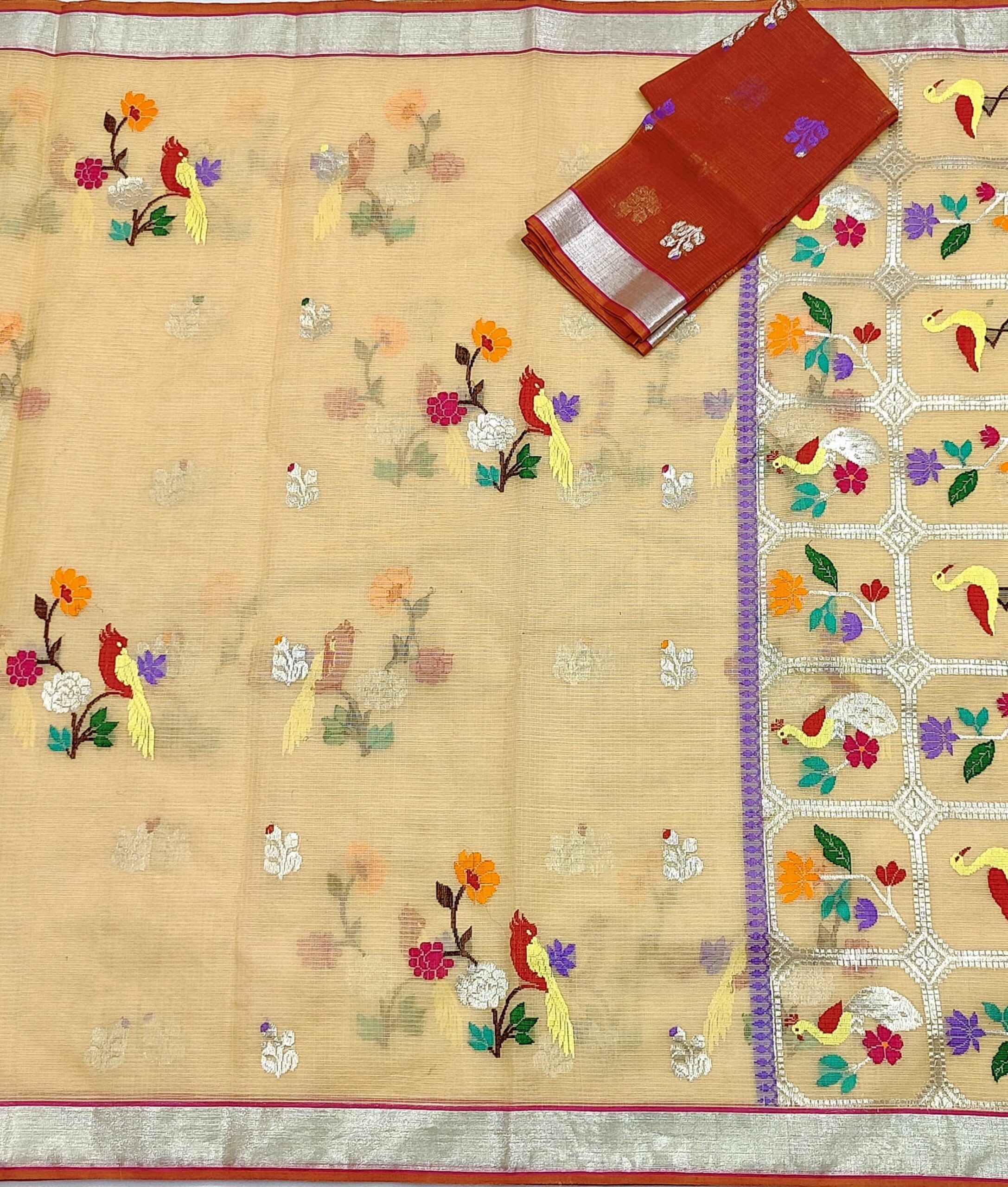 PURE ZARIKOTA HANDLOOM BUTA SAREE WITH BLOUSE B1249 - Image 3