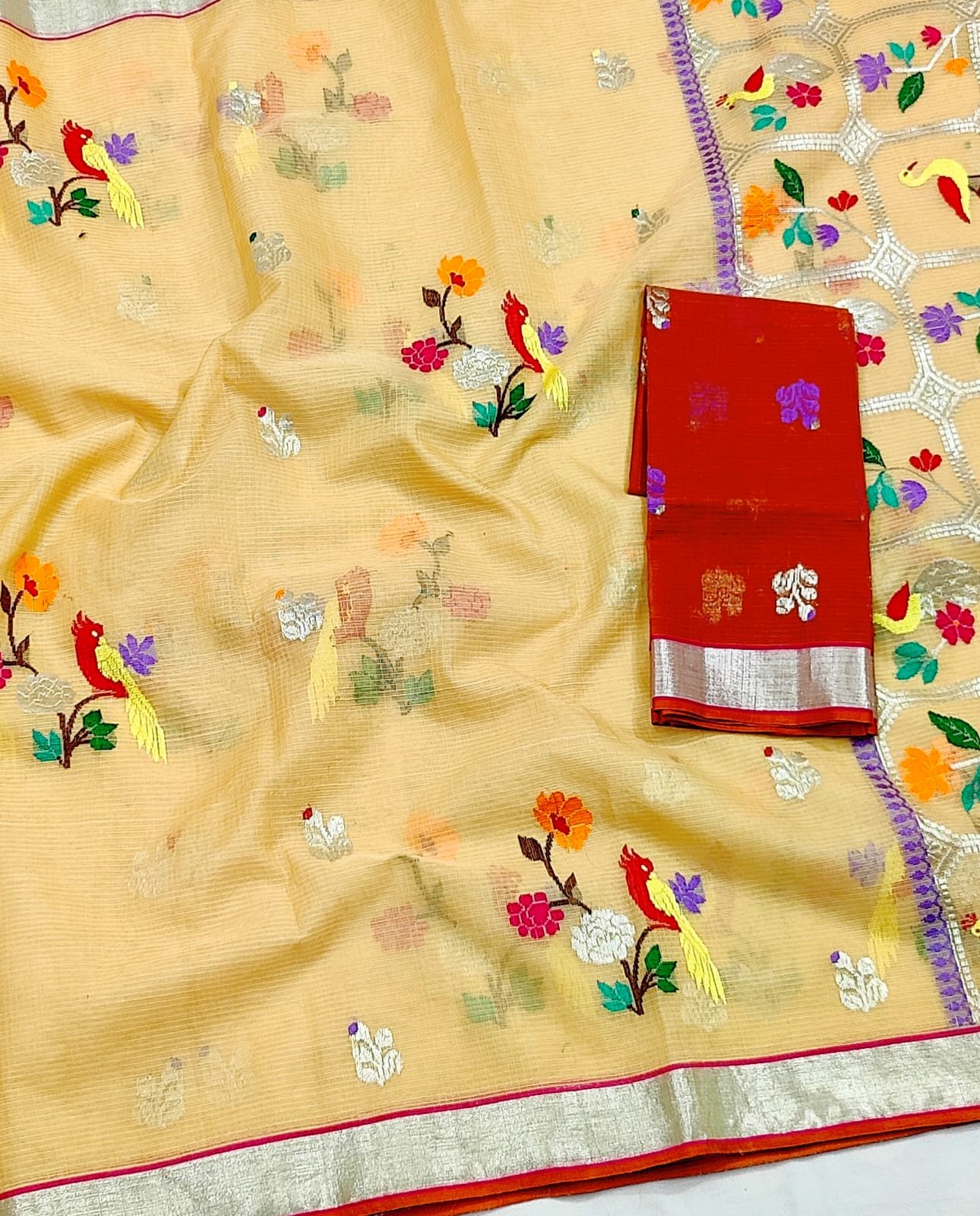 PURE ZARIKOTA HANDLOOM BUTA SAREE WITH BLOUSE B1249 - Image 2