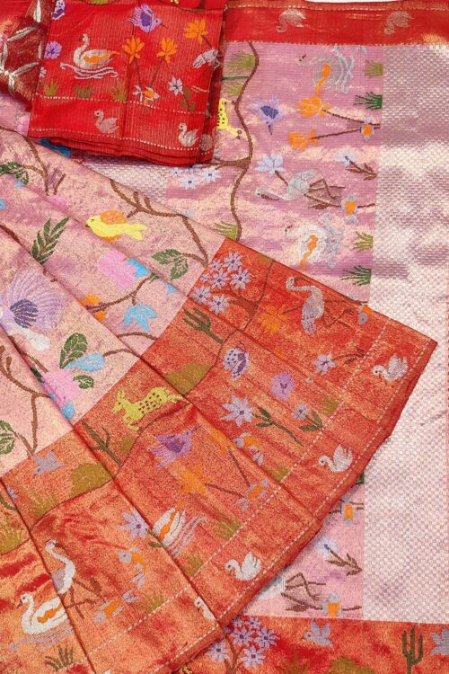 PURE GOLD DOUBLE TISSUE ALL OVER JAAL WITH BIG PAITHANI BORDER ZARIKOTA HANDLOOM SAREE_T-291