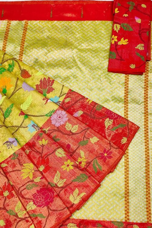 PURE GOLD DOUBLE TISSUE ALL OVER JAAL WITH BIG PAITHANI BORDER ZARIKOTA HANDLOOM SAREE_T-292