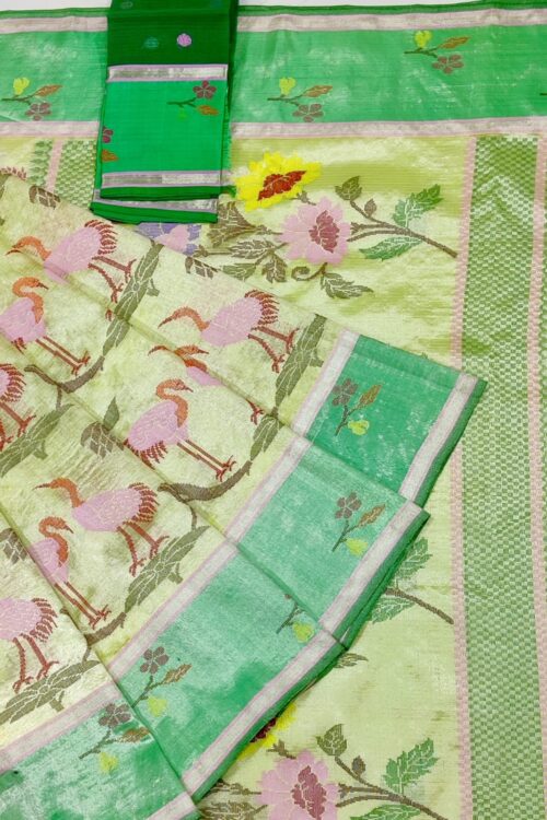 PURE SILVER DOUBLE TISSUE ALL OVER JAAL WITH BOTH SIDE PAITHANI BORDER ZARIKOTA HANDLOOM SAREE_T-294