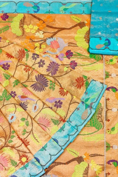 PURE GOLD DOUBLE TISSUE ALL OVER JAAL ZARIKOTA HANDLOOM SAREE_T-296