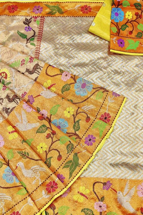 PURE GOLD DOUBLE BIG PAITHANI BORDER WITH TISSUE ALL OVER JAAL ZARIKOTA HANDLOOM SAREE_T-297