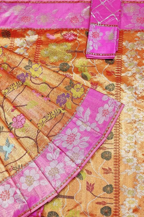 PURE GOLD DOUBLE TISSUE ALL OVER JAAL WITH BOTH SIDE PAITHANI BORDER ZARIKOTA HANDLOOM SAREE_T-300