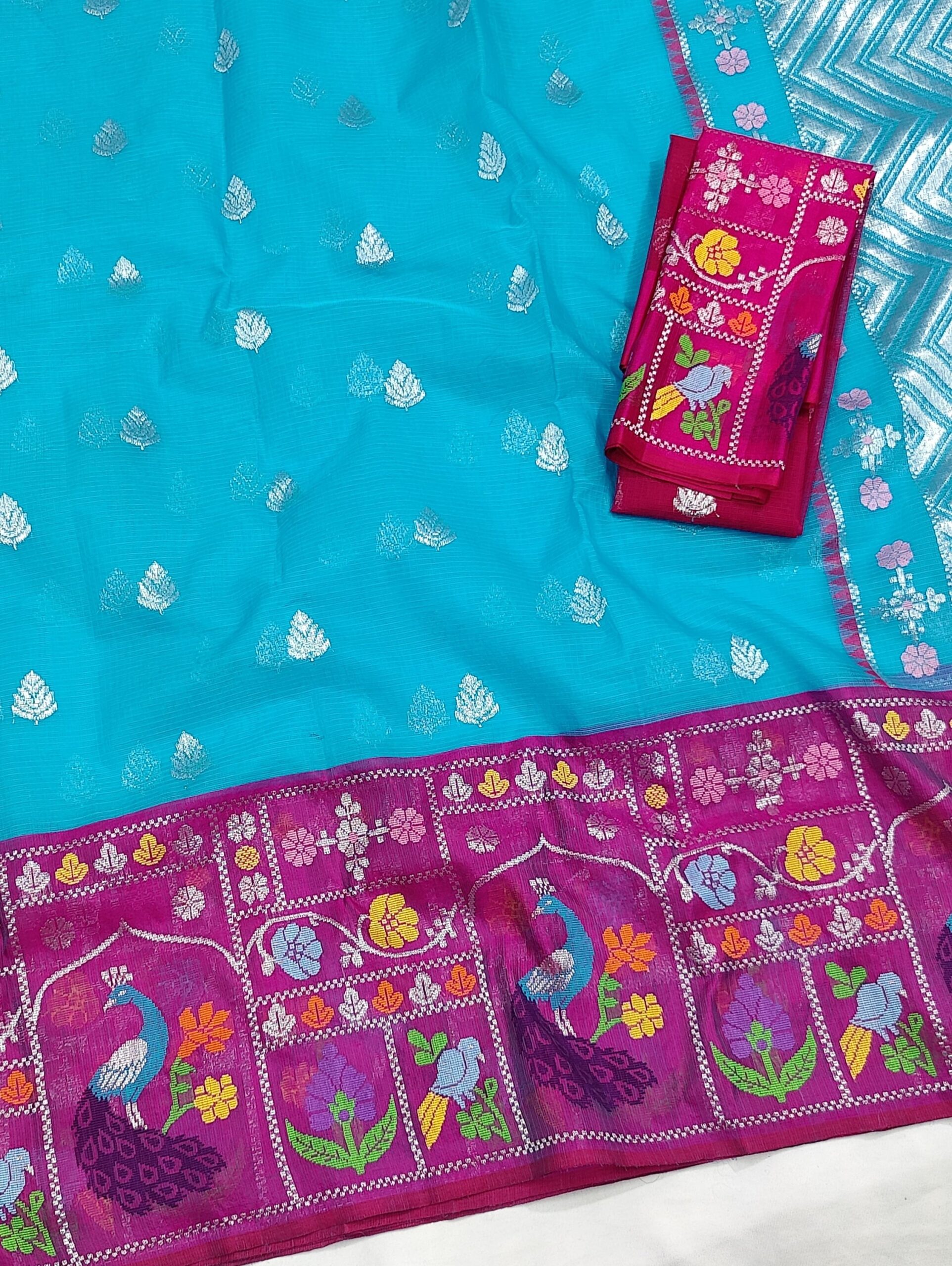 PURE BIG PAITHANI BORDER ZARIKOTA HANDLOOM SAREE S-113 - Image 2