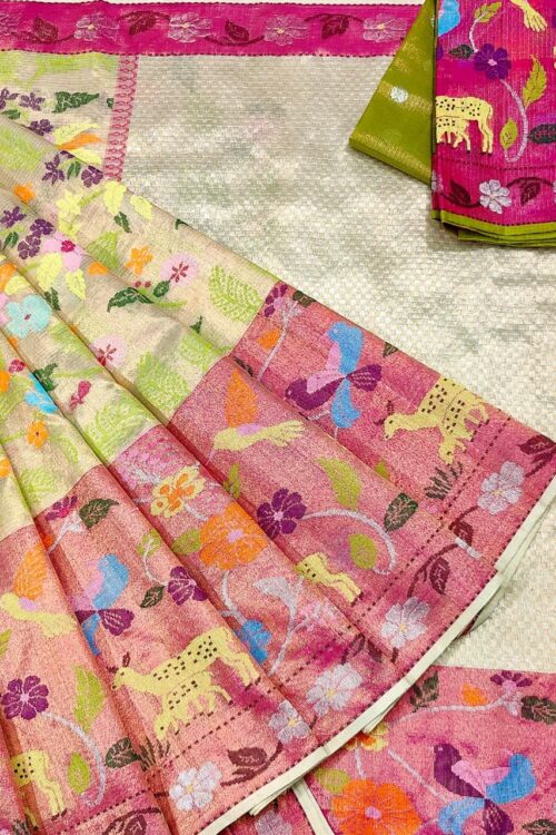 PURE GOLD DOUBLE TISSUE BIG PAITHANI BORDER WITH ALL OVER JAAL ZARIKOTA HANDLOOM SAREE_T-301