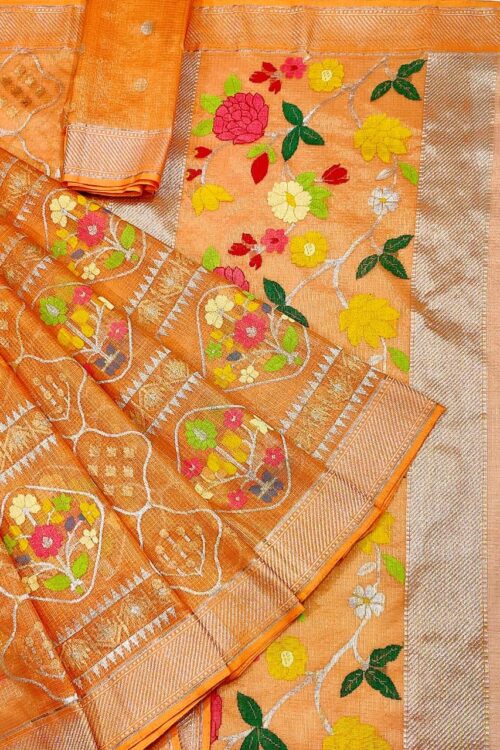 PURE GOLD TISEUE ALL OVER JAAL WITH BOTH SIDE KANCHI BORDER ZARIKOTA HANDLOOM SAREE WITH BLOUSE_T-219