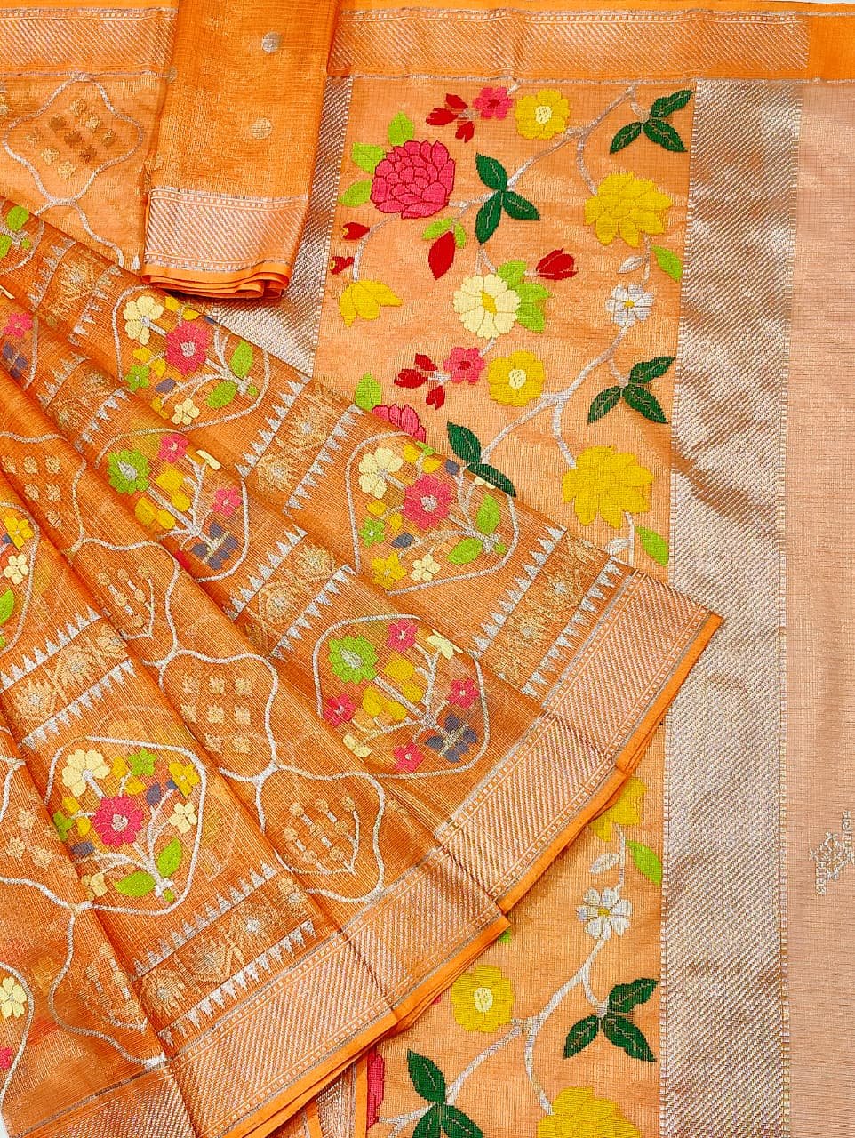 PURE GOLD TISEUE ALL OVER JAAL WITH BOTH SIDE KANCHI BORDER ZARIKOTA HANDLOOM SAREE WITH BLOUSE_T-219