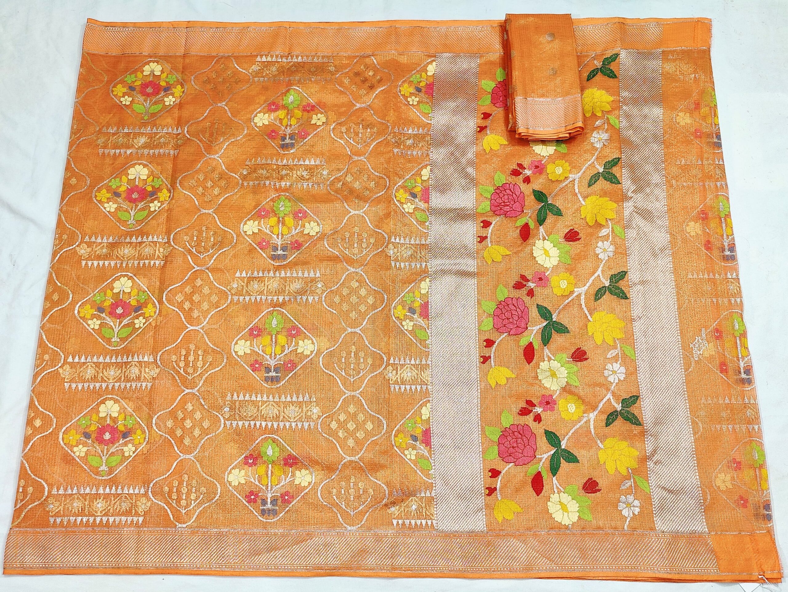 PURE GOLD TISEUE ALL OVER JAAL WITH BOTH SIDE KANCHI BORDER ZARIKOTA HANDLOOM SAREE WITH BLOUSE_T-219 - Image 4