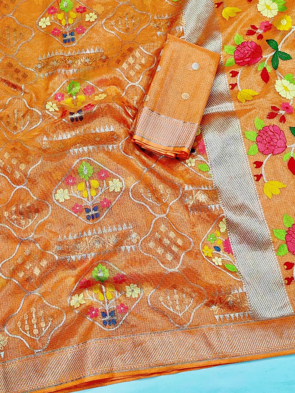 PURE GOLD TISEUE ALL OVER JAAL WITH BOTH SIDE KANCHI BORDER ZARIKOTA HANDLOOM SAREE WITH BLOUSE_T-219 - Image 2