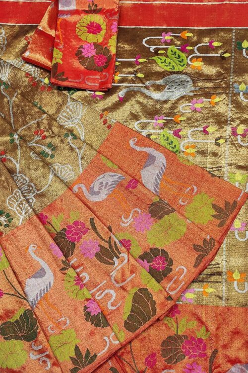 PURE GOLD DOUBLE TISSUE BIG PAITHANI BORDER WITH ALL OVER JAAL ZARIKOTA HANDLOOM SAREE_T-303