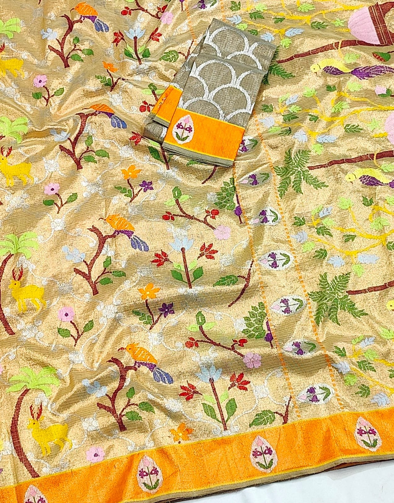 PURE GOLD DOUBLE TISSUE ALL OVER JAAL ZARIKOTA HANDLOOM SAREE_T-304 - Image 2