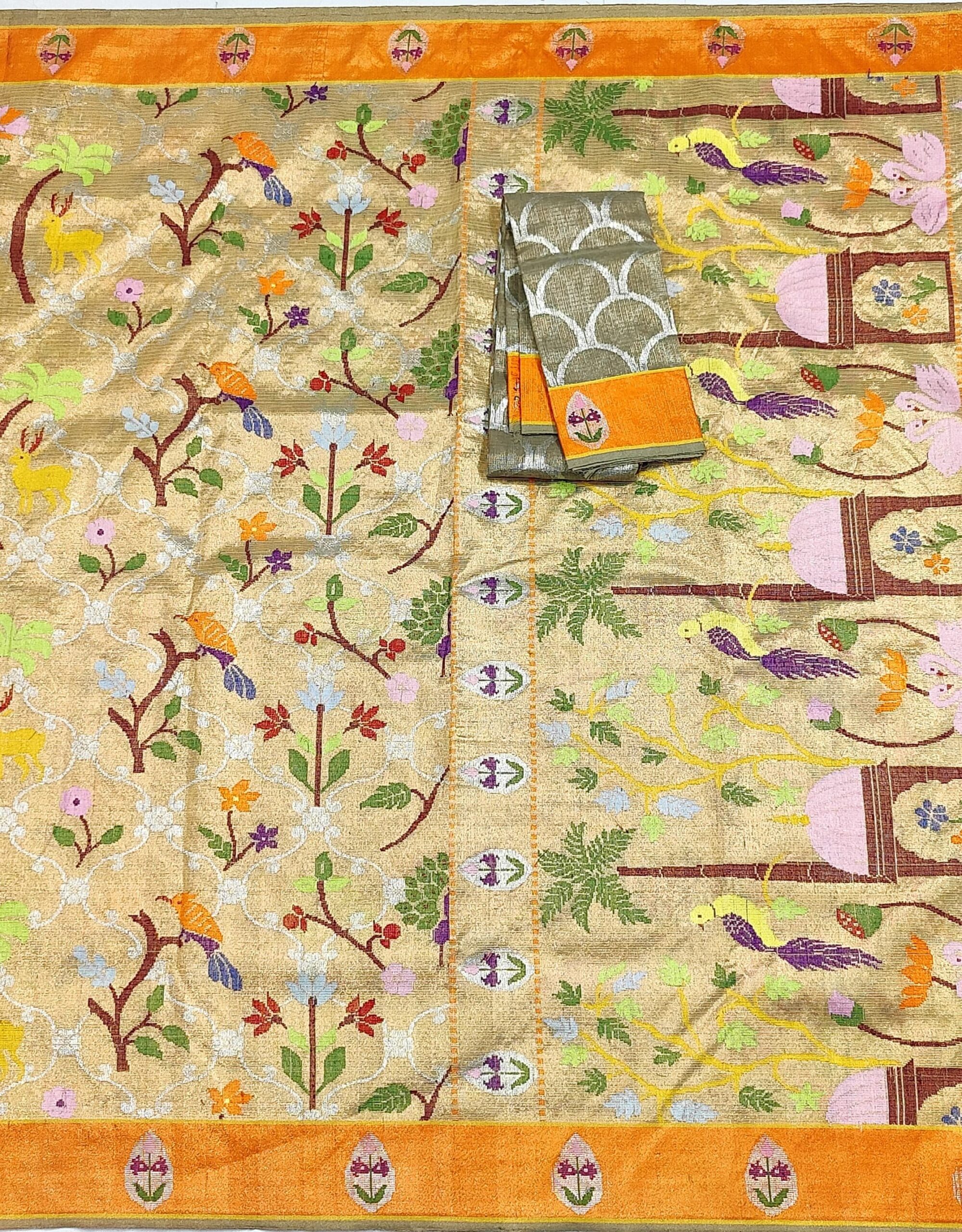 PURE GOLD DOUBLE TISSUE ALL OVER JAAL ZARIKOTA HANDLOOM SAREE_T-304 - Image 3