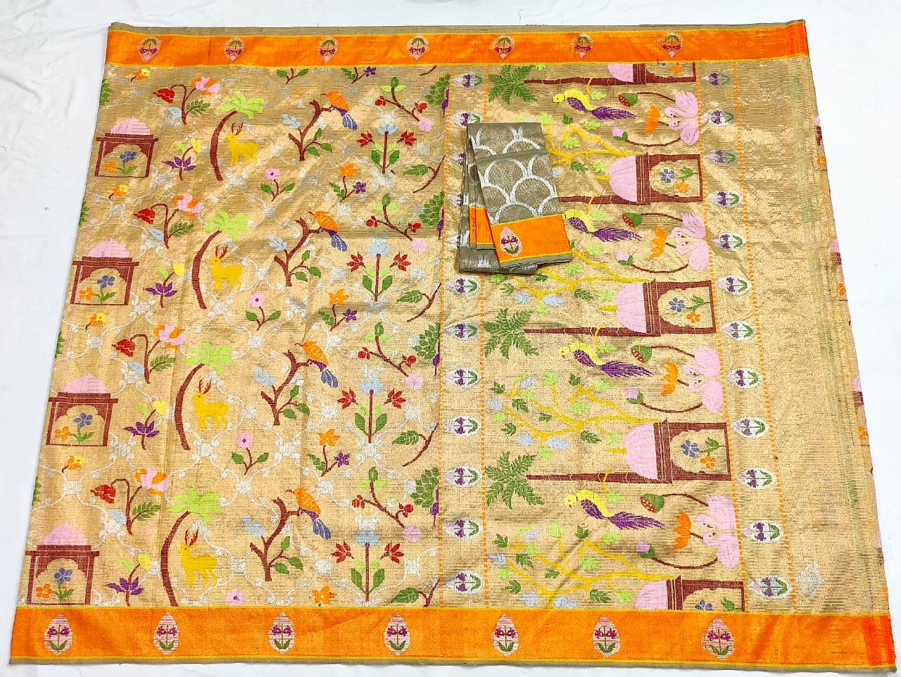 PURE GOLD DOUBLE TISSUE ALL OVER JAAL ZARIKOTA HANDLOOM SAREE_T-304 - Image 4