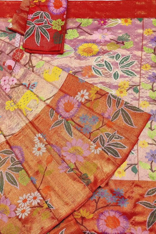 PURE GOLD DOUBLE TISSUE ALL OVER JAAL ZARIKOTA HANDLOOM SAREE_T-305