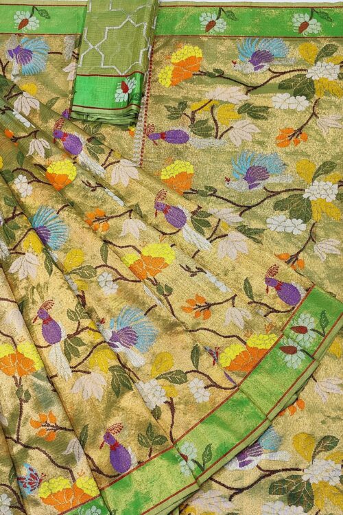 PURE GOLD DOUBLE TISSUE ALL OVER JAAL ZARIKOTA HANDLOOM SAREE_T-311