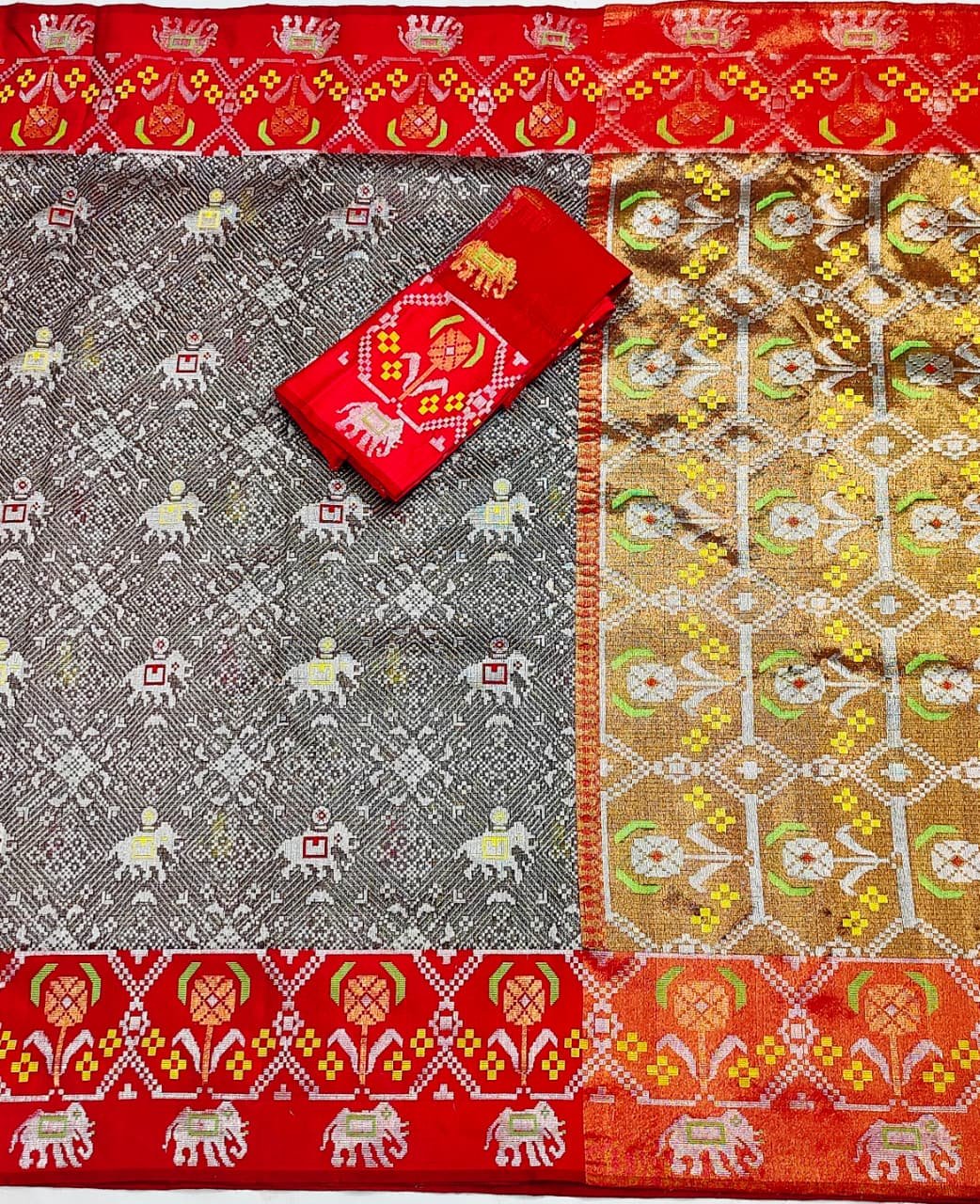 PURE ZAMAWAR WITH BOTH SIDES BIG PATOLA BORDER ZARIKOTA HANDLOOM SAREE_Z53 - Image 2