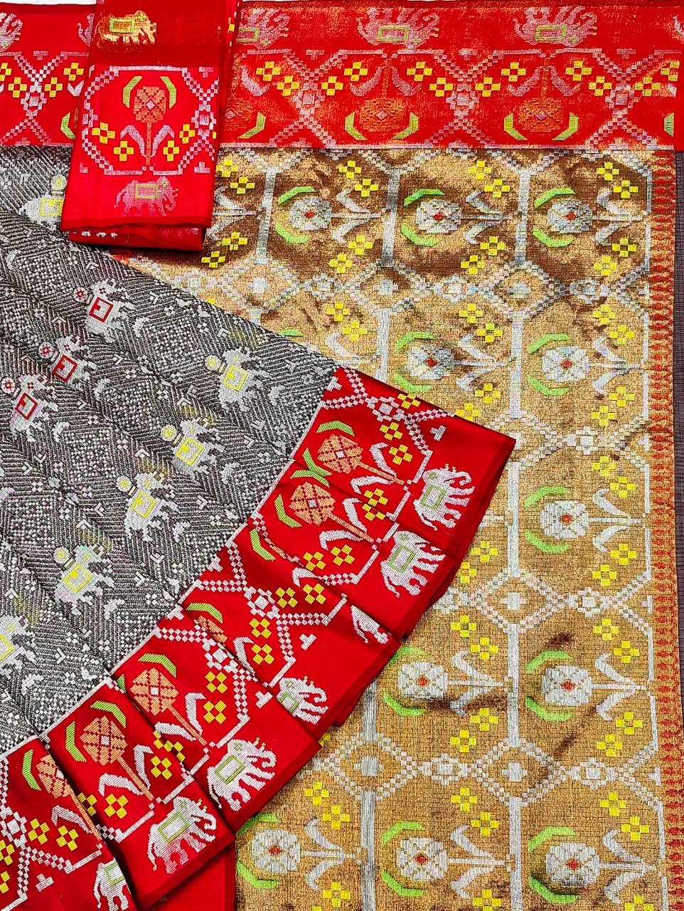 PURE ZAMAWAR WITH BOTH SIDES BIG PATOLA BORDER ZARIKOTA HANDLOOM SAREE_Z53