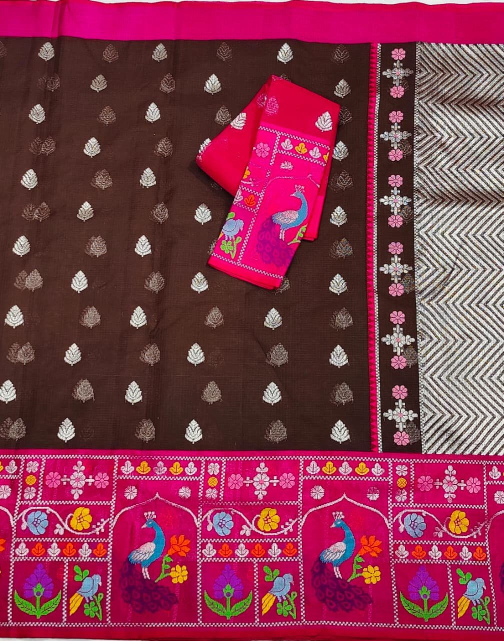 PURE BIG PAITHANI BORDER ZARIKOTA HANDLOOM SAREE S-115 - Image 3