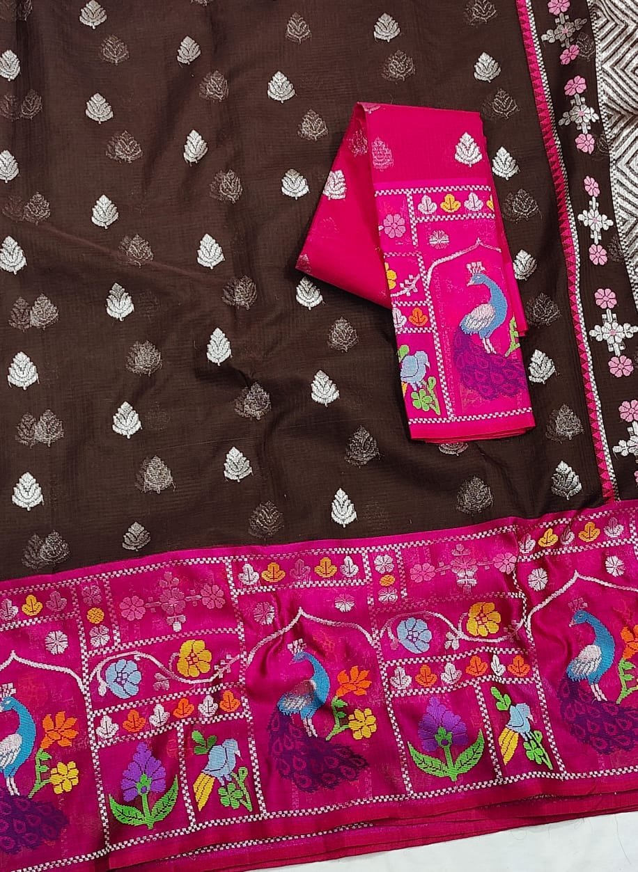 PURE BIG PAITHANI BORDER ZARIKOTA HANDLOOM SAREE S-115 - Image 2