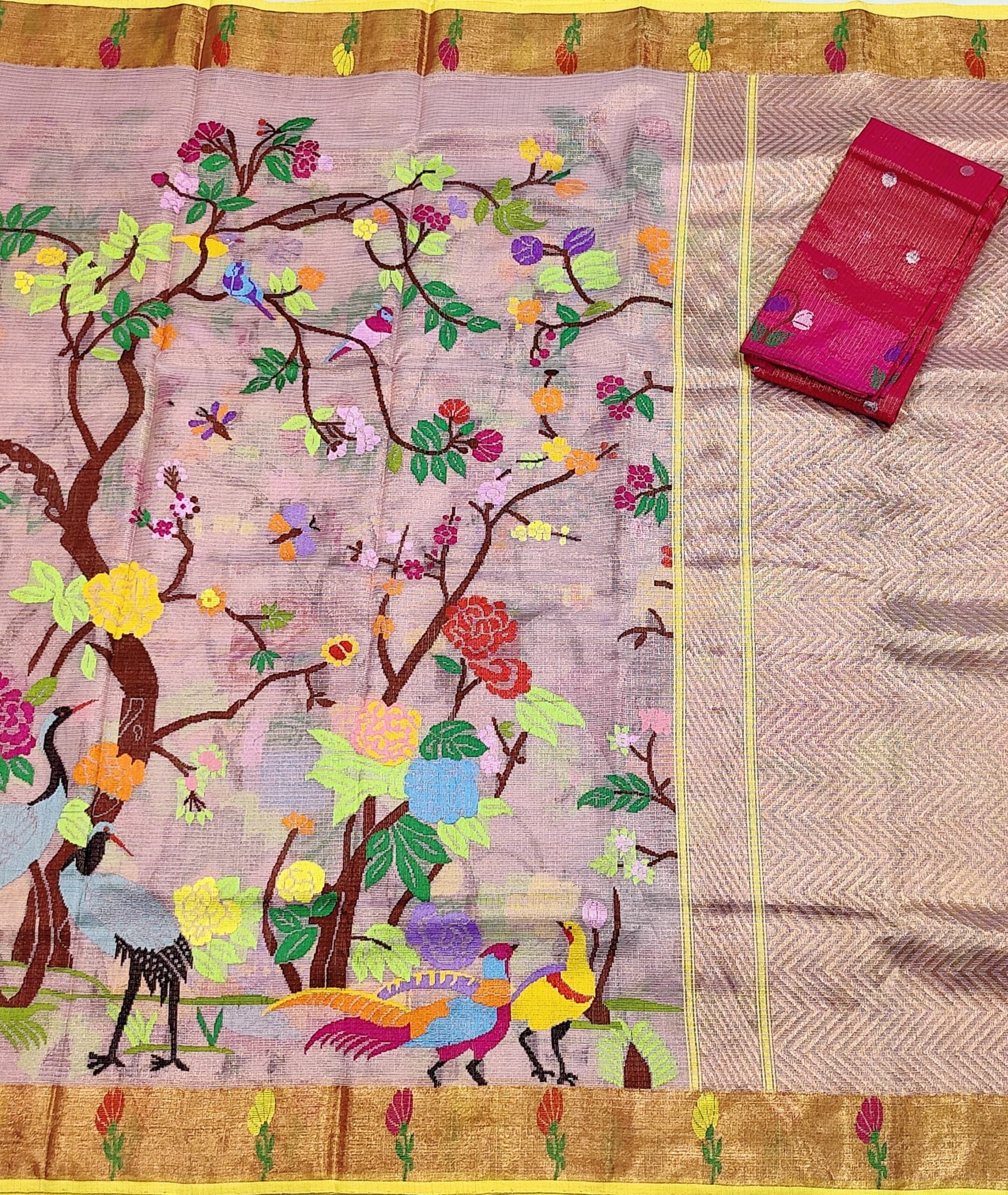 PURE GOLD TISSUE ALL OVER JAAL ZARIKOTA HANDLOOM SAREE WITH BLOUSE_T-221 - Image 3