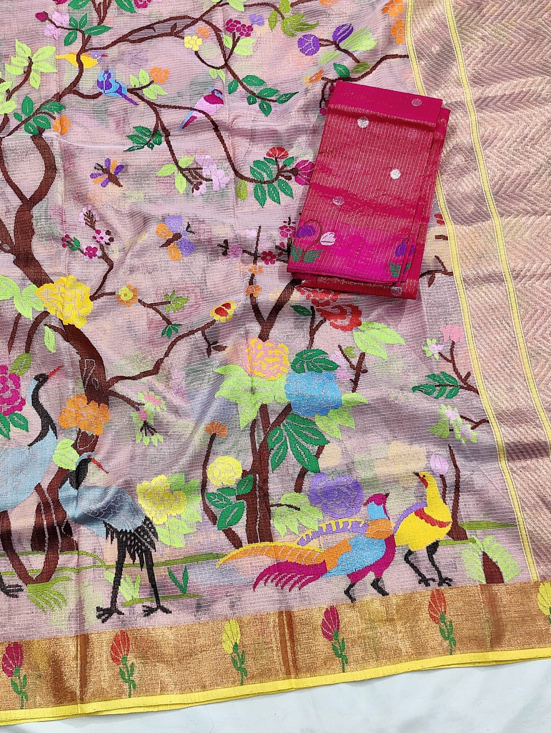 PURE GOLD TISSUE ALL OVER JAAL ZARIKOTA HANDLOOM SAREE WITH BLOUSE_T-221 - Image 2