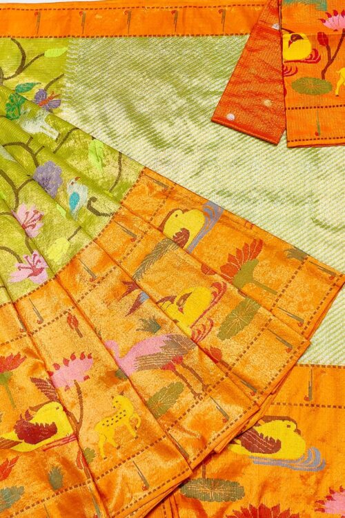 PURE GOLD DOUBLE TISSUE BIG PAITHANI BORDER WITH ALL OVER JAAL ZARIKOTA HANDLOOM SAREE_T-321