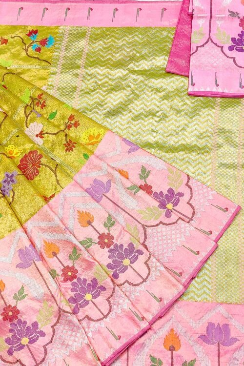 PURE GOLD DOUBLE TISSUE BIG PAITHANI BORDER WITH ALL OVER JAAL ZARIKOTA HANDLOOM SAREE_T-322