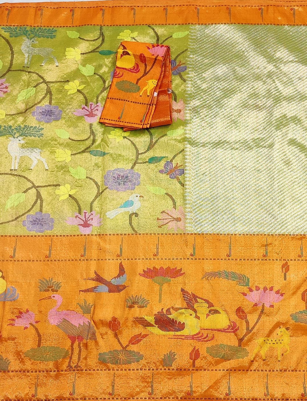 PURE GOLD DOUBLE TISSUE BIG PAITHANI BORDER WITH ALL OVER JAAL ZARIKOTA HANDLOOM SAREE_T-321 - Image 3