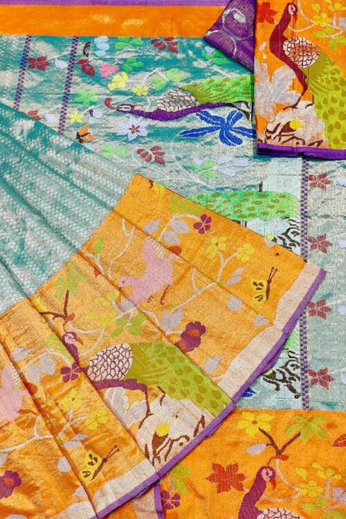 PURE GOLD DOUBLE TISSUE BIG PAITHANI BORDER WITH ALL OVER JAAL ZARIKOTA HANDLOOM SAREE_T-325