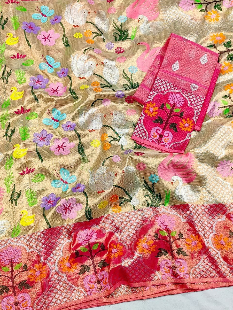 PURE GOLD DOUBLE TISSUE ALL OVER BOTH SIDE PAITHANI BORDER JAAL ZARIKOTA HANDLOOM SAREE_T-320 - Image 2