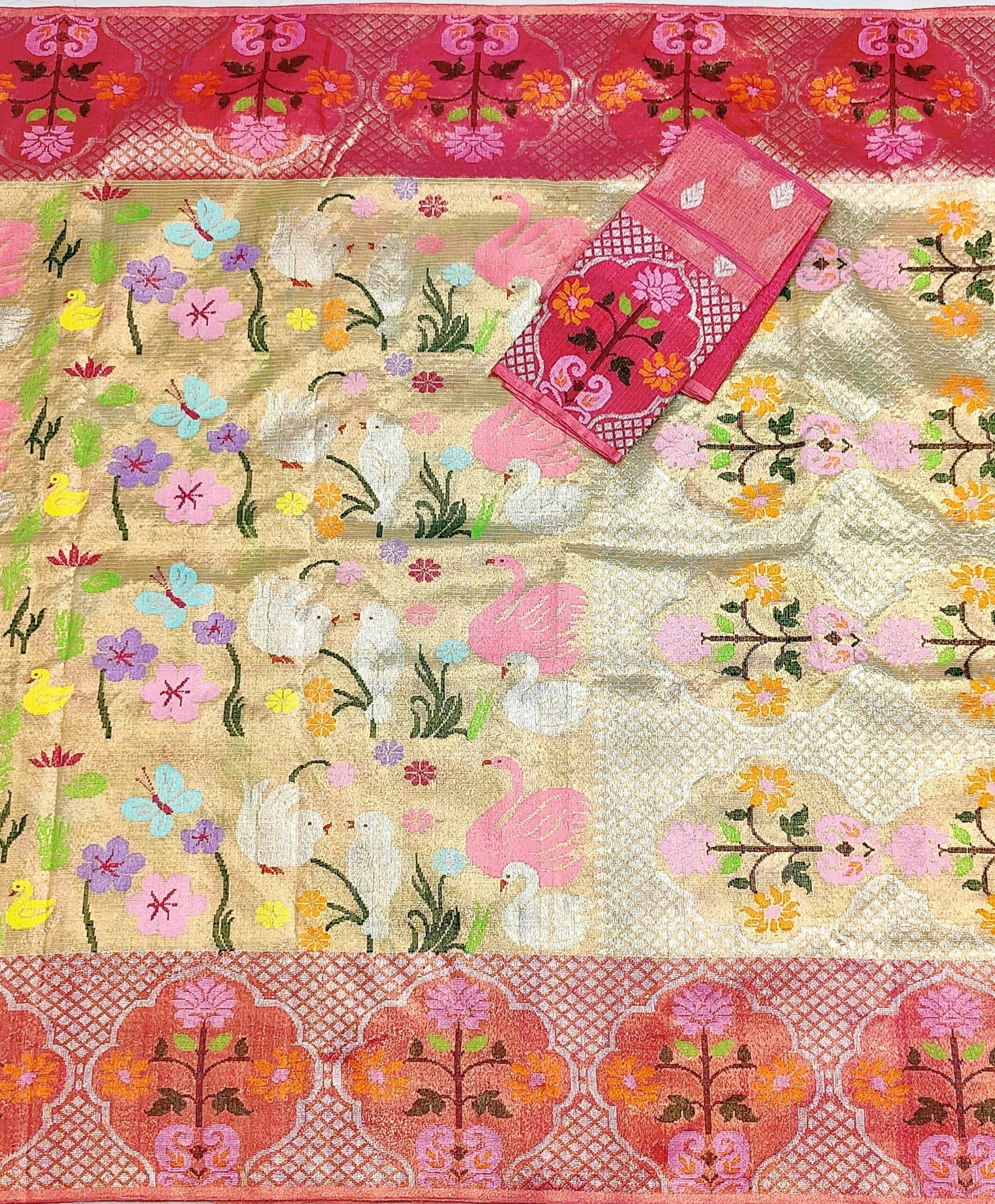 PURE GOLD DOUBLE TISSUE ALL OVER BOTH SIDE PAITHANI BORDER JAAL ZARIKOTA HANDLOOM SAREE_T-320 - Image 3