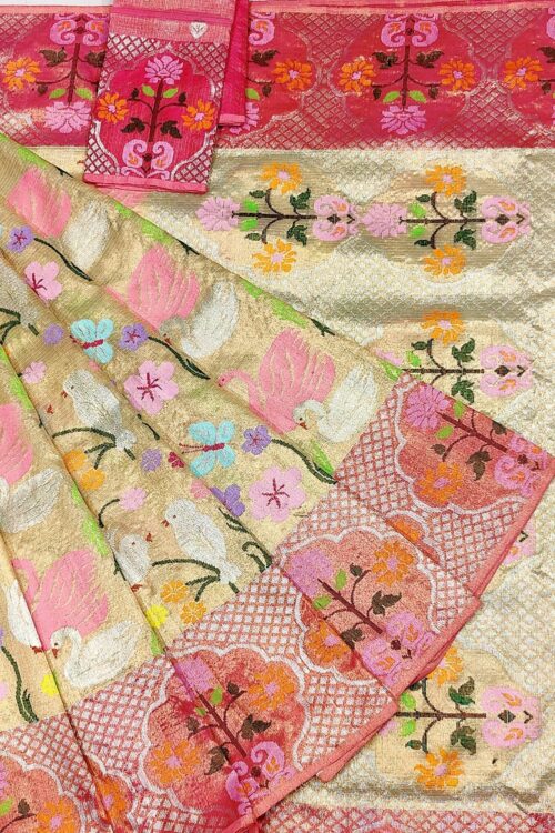 PURE GOLD DOUBLE TISSUE ALL OVER BOTH SIDE PAITHANI BORDER JAAL ZARIKOTA HANDLOOM SAREE_T-320