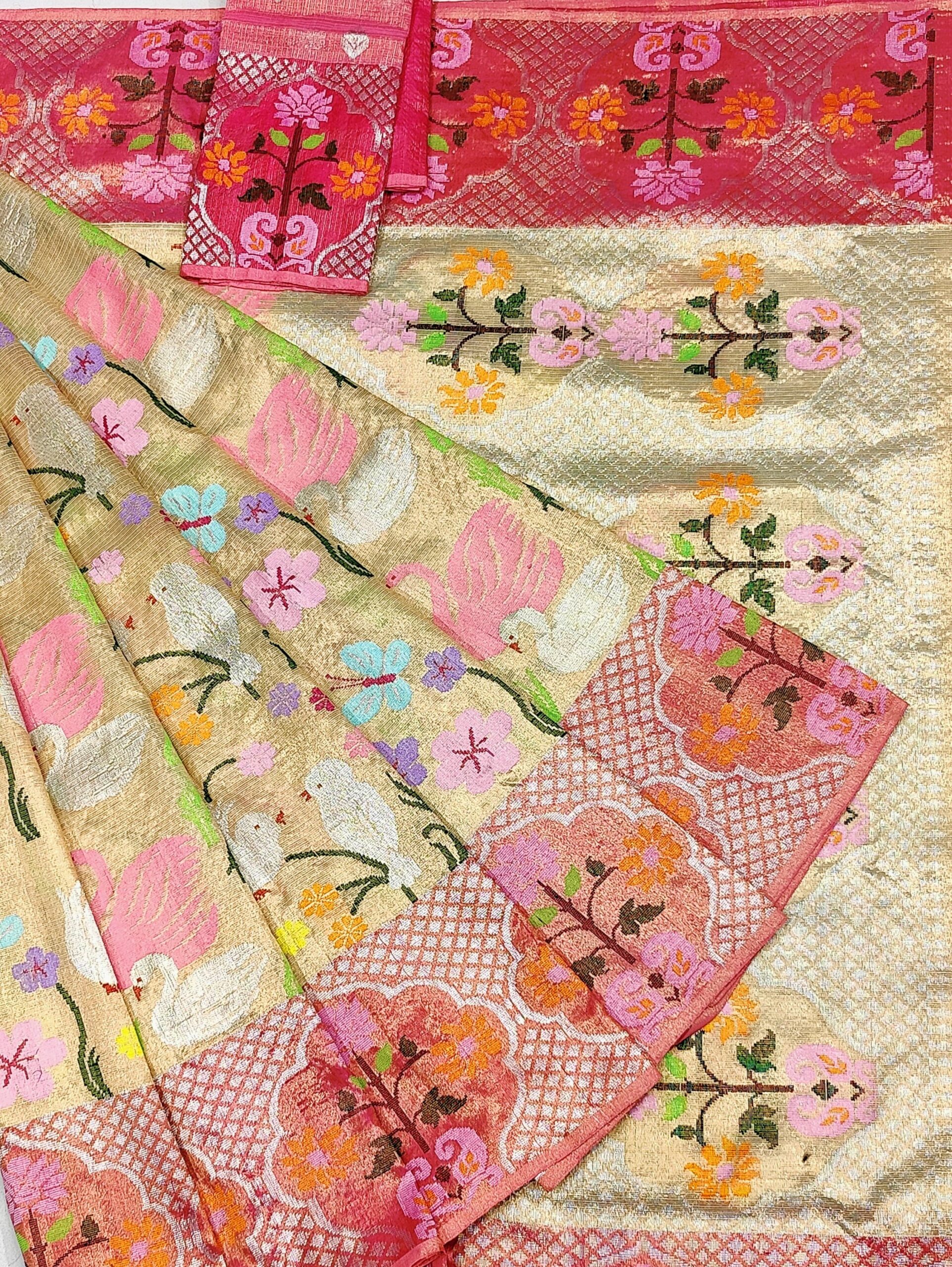 PURE GOLD DOUBLE TISSUE ALL OVER BOTH SIDE PAITHANI BORDER JAAL ZARIKOTA HANDLOOM SAREE_T-320