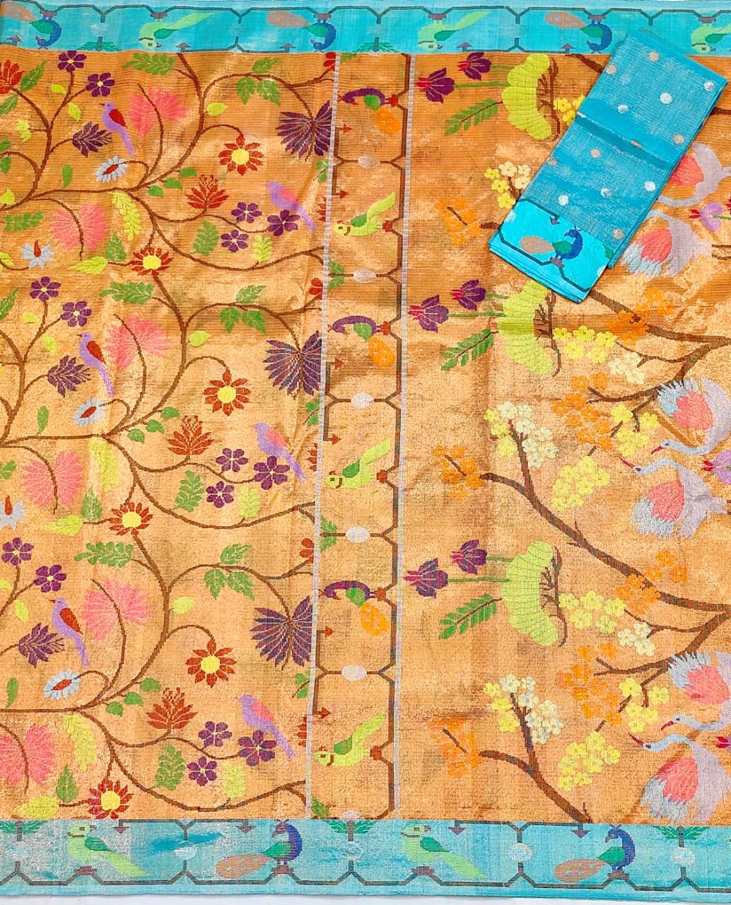 PURE GOLD DUBBLE TISSUE ALL OVER JAAL ZARIKOTA HANDLOOM SAREE_T-327 - Image 3