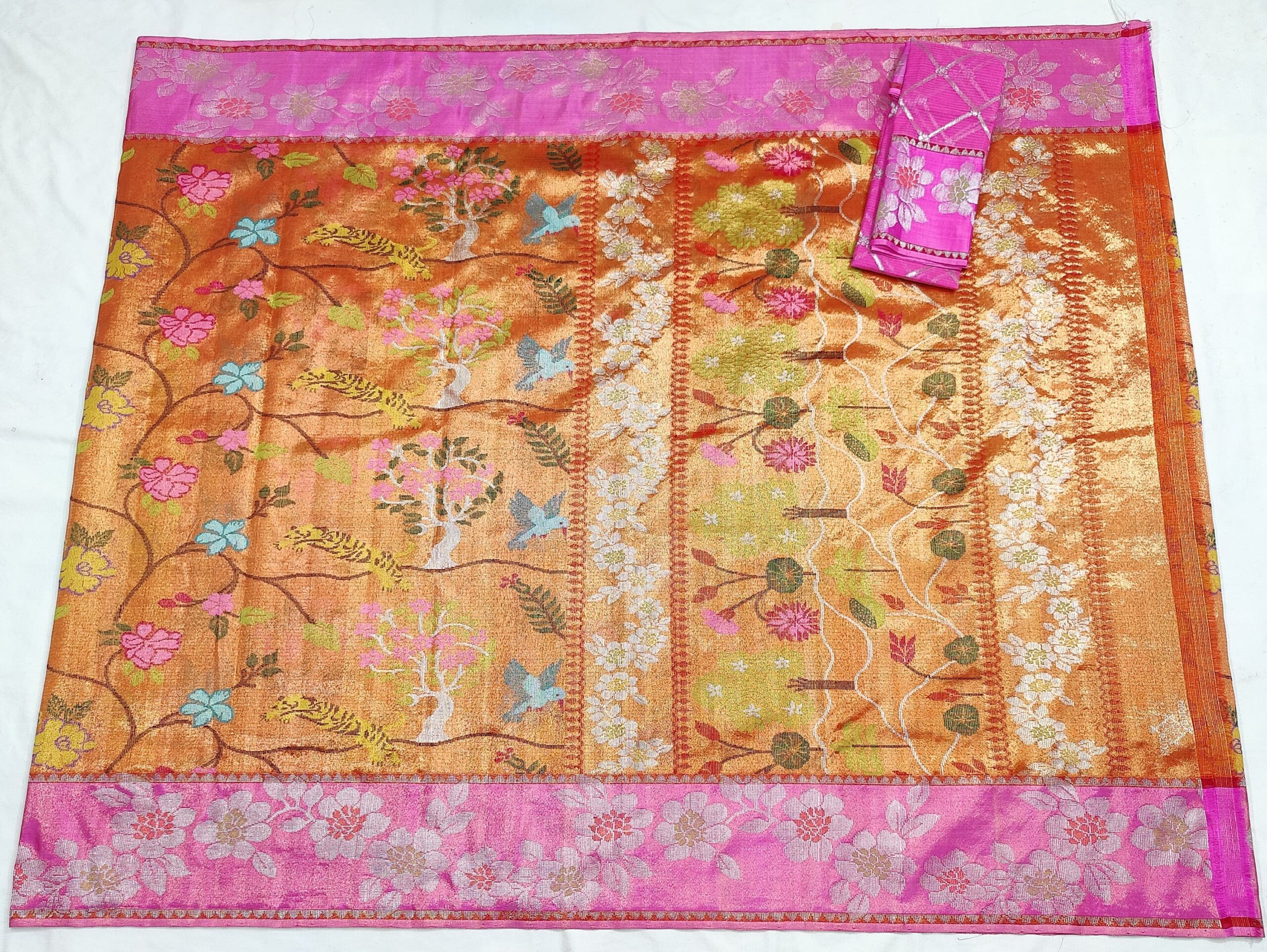 PURE GOLD DUBBLE TISSUE ALL OVER JAAL WITH BOTH SIDE PAITHANI BORDER ZARIKOTA HANDLOOM SAREE_T-322 - Image 4