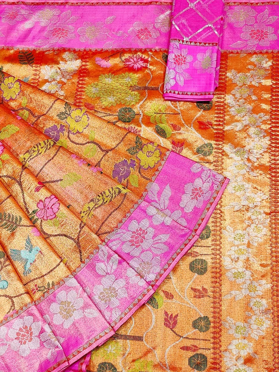 PURE GOLD DUBBLE TISSUE ALL OVER JAAL WITH BOTH SIDE PAITHANI BORDER ZARIKOTA HANDLOOM SAREE_T-322