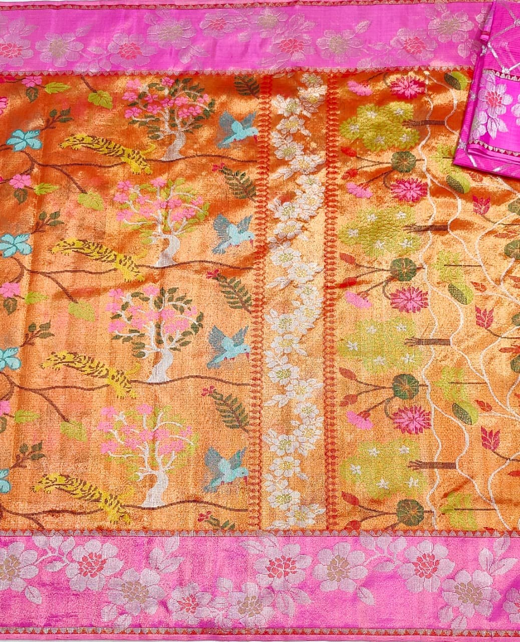 PURE GOLD DUBBLE TISSUE ALL OVER JAAL WITH BOTH SIDE PAITHANI BORDER ZARIKOTA HANDLOOM SAREE_T-322 - Image 3