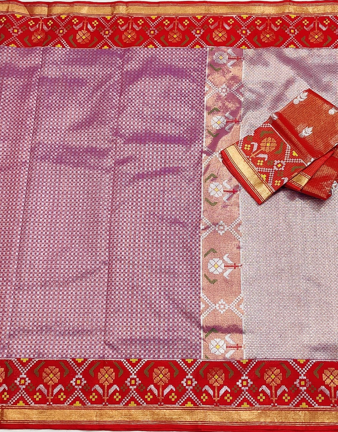 PURE ZAMAWAR WITH BOTH SIDES BIG PATOLA BORDER ZARIKOTA HANDLOOM SAREE_Z56 - Image 3