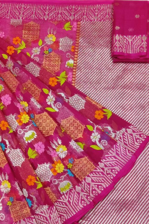 PURE ALL OVER JAAL WITH BOTH SIDE KANCHI BORDER ZARIKOTA HANDLOOM SAREE WITH BLOUSE_J490