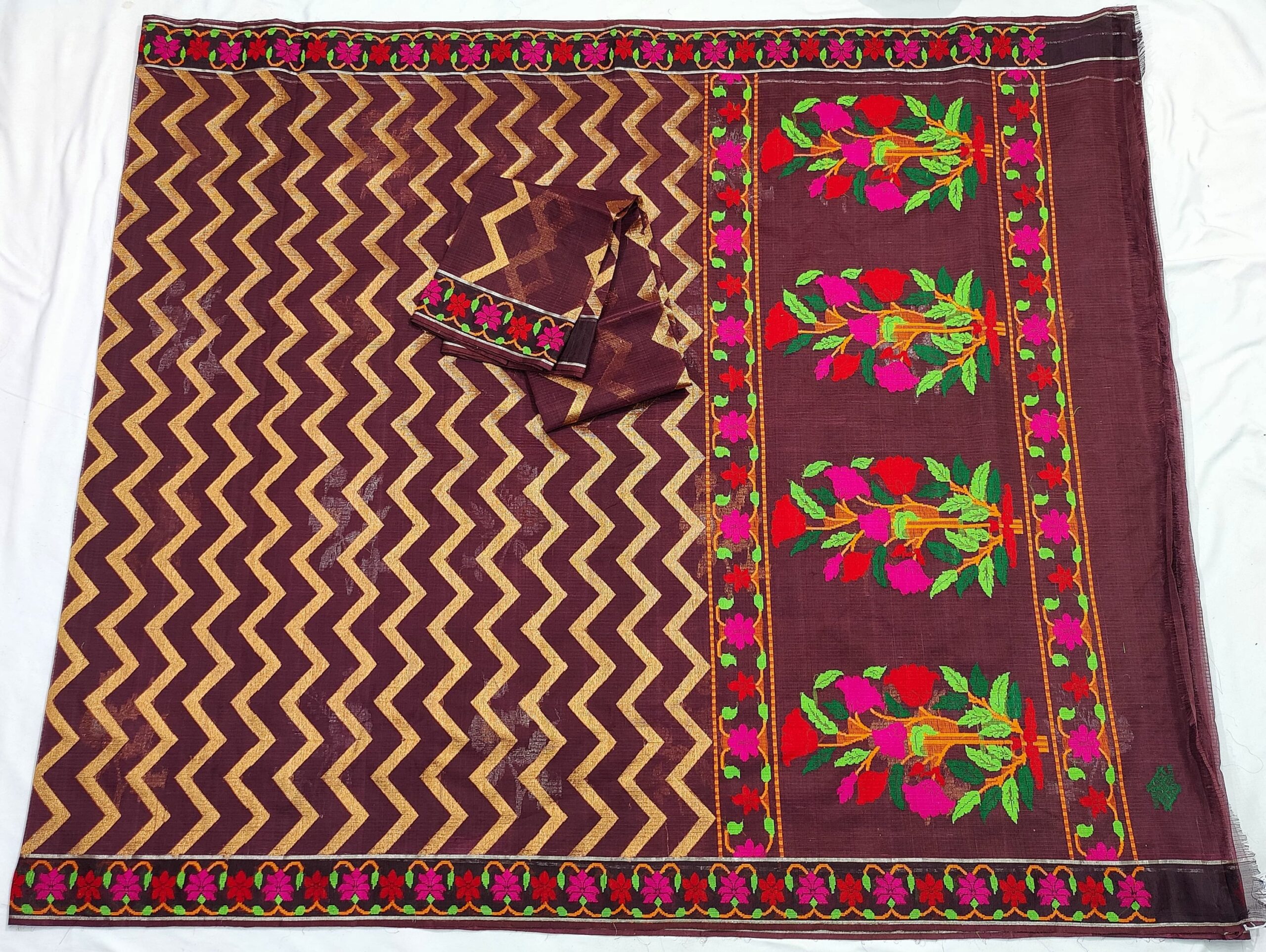 PURE ALL OVER JAAL HALF BY HALF ZARIKOTA HANDLOOM SAREE WITH BLOUSE_J493 - Image 4