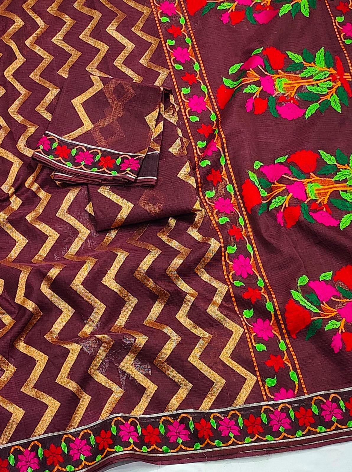 PURE ALL OVER JAAL HALF BY HALF ZARIKOTA HANDLOOM SAREE WITH BLOUSE_J493 - Image 3