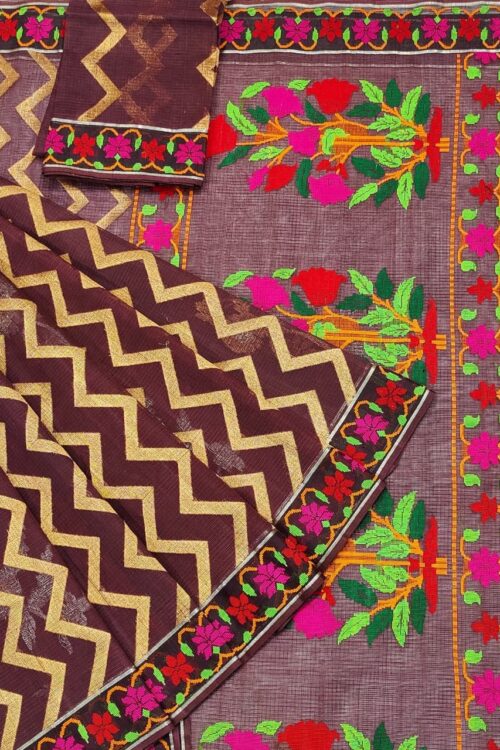 PURE ALL OVER JAAL HALF BY HALF ZARIKOTA HANDLOOM SAREE WITH BLOUSE_J493