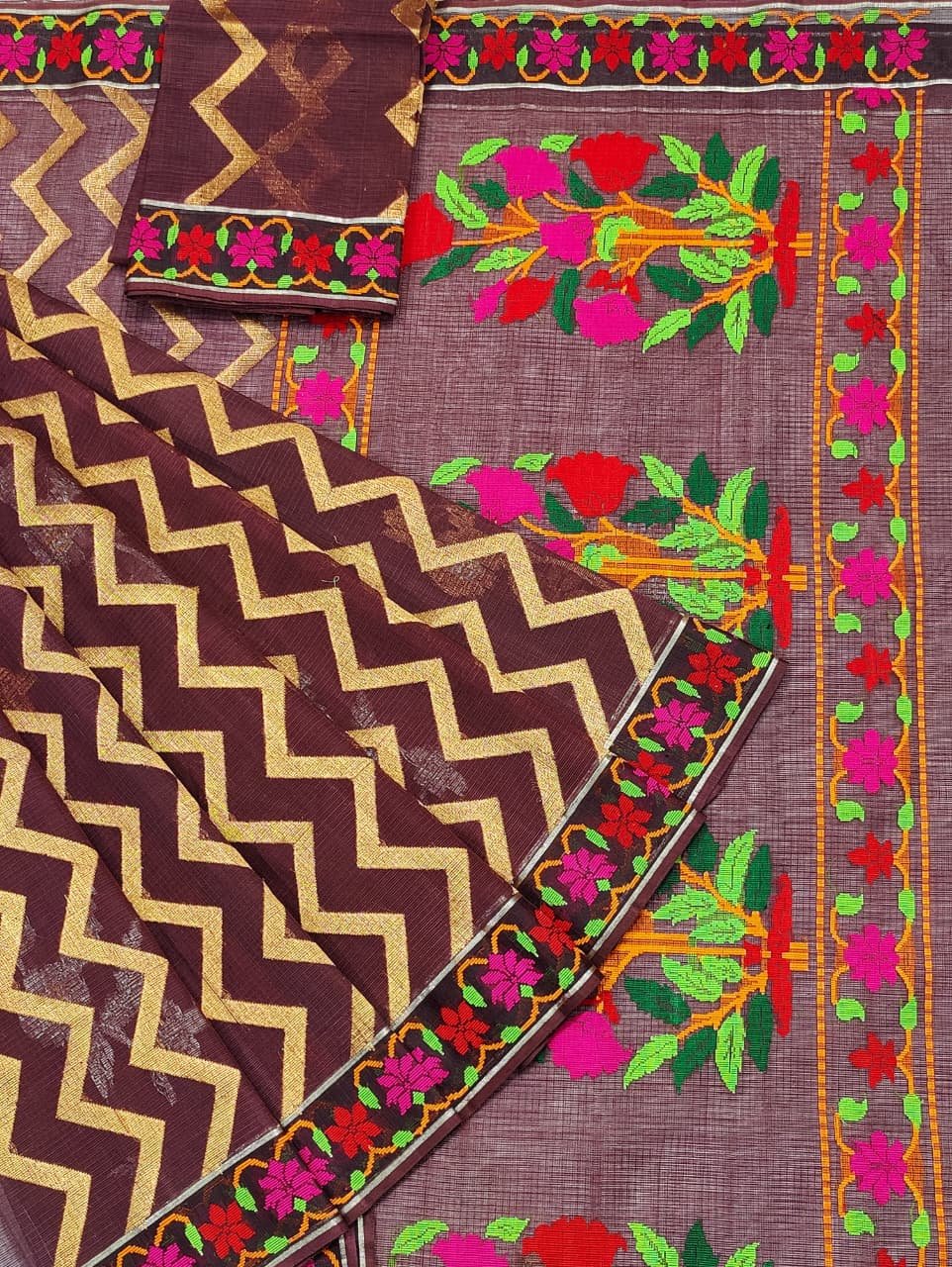 PURE ALL OVER JAAL HALF BY HALF ZARIKOTA HANDLOOM SAREE WITH BLOUSE_J493