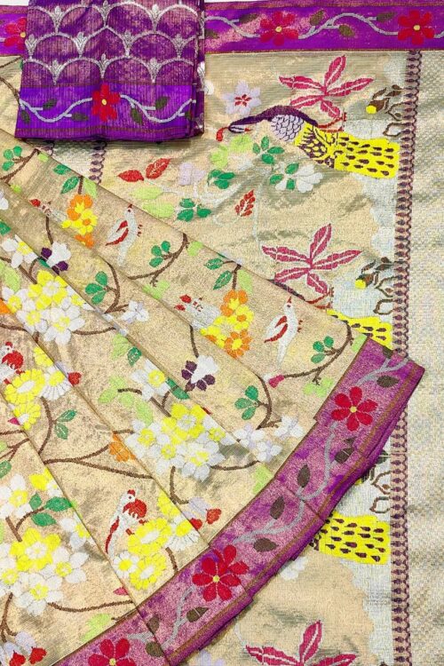 PURE GOLD DUBBLE TISSUE ALL OVER JAAL WITH BOTH SIDE PAITHANI BORDER ZARIKOTA HANDLOOM SAREE_T-321