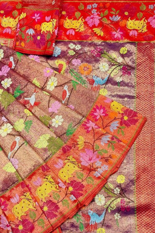 PURE GOLD DUBBLE TISSUE ALL OVER JAAL WITH BOTH SIDE PAITHANI BORDER ZARIKOTA HANDLOOM SAREE_T-324