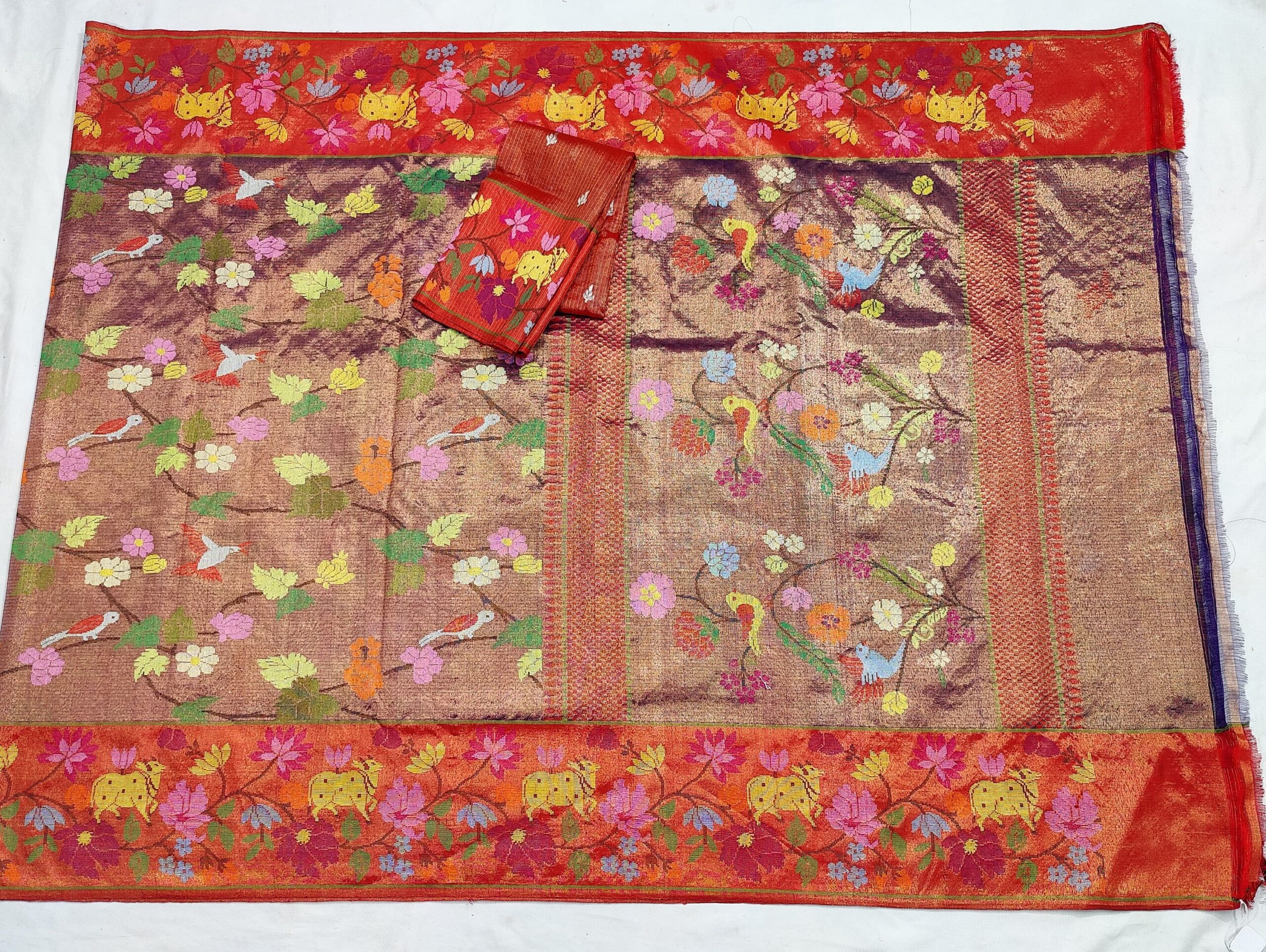 PURE GOLD DUBBLE TISSUE ALL OVER JAAL WITH BOTH SIDE PAITHANI BORDER ZARIKOTA HANDLOOM SAREE_T-324 - Image 4