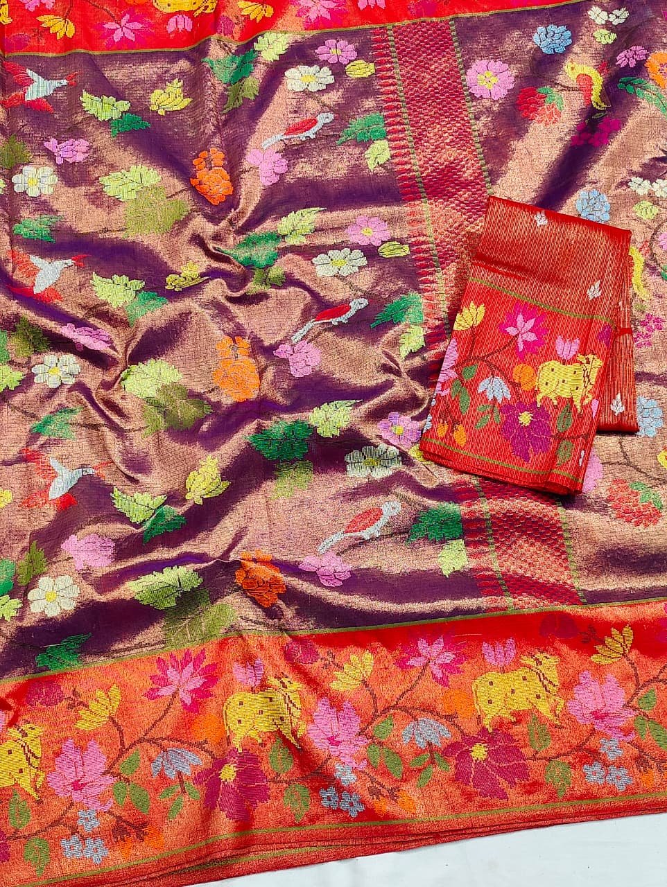 PURE GOLD DUBBLE TISSUE ALL OVER JAAL WITH BOTH SIDE PAITHANI BORDER ZARIKOTA HANDLOOM SAREE_T-324 - Image 2