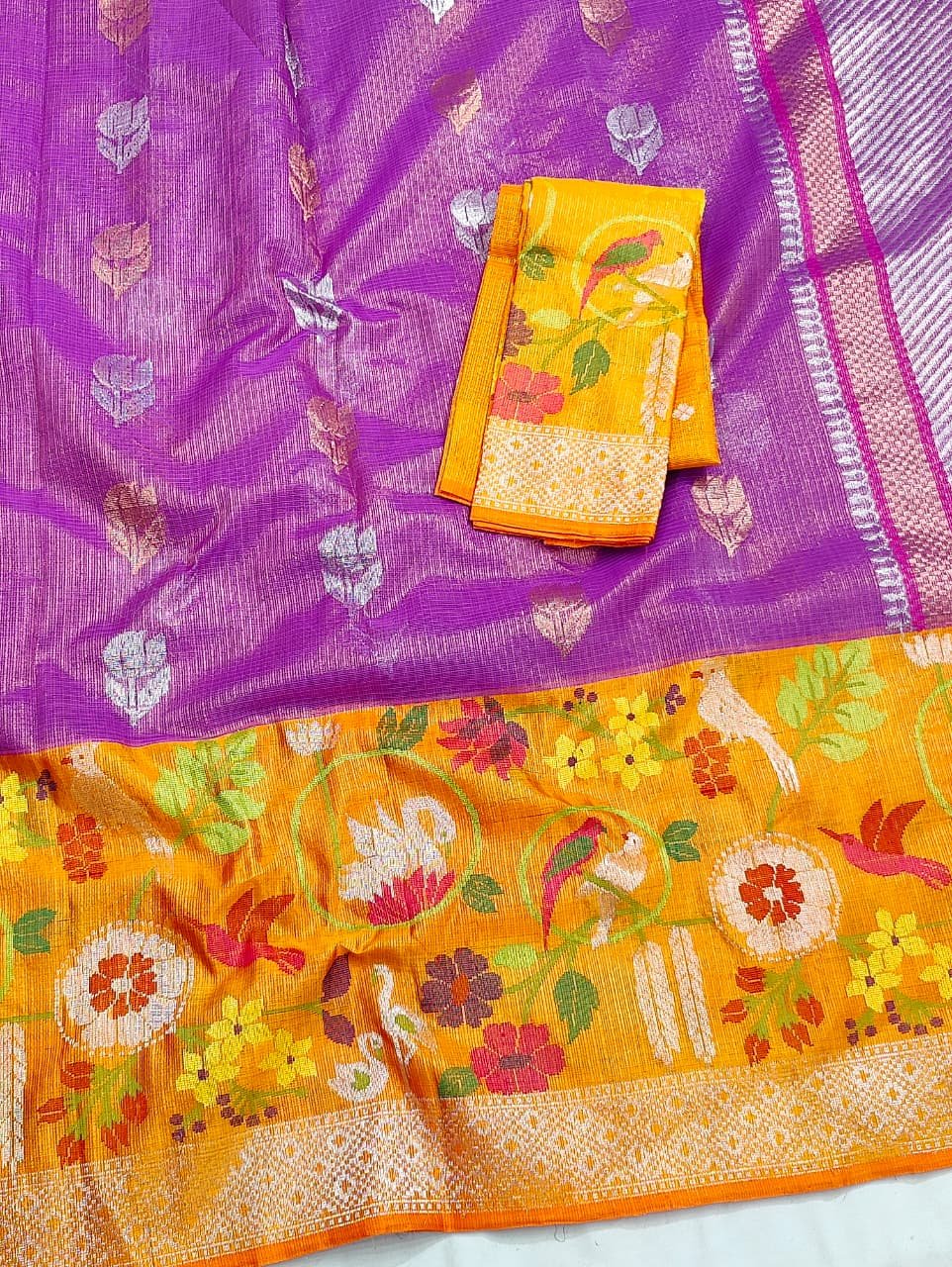 PURE GOLD TISSUE BIG PAITHANI BORDER ZARIKOTA HANDLOOM SAREE WITH BLOUSE_T-224 - Image 2